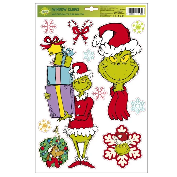WINDOW STICKERS GRINCH 40X26.5 cm - 2 DESIGNS