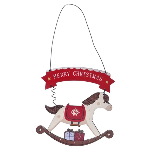 XMAS WOODEN HANGING HORSE 14X9 cm