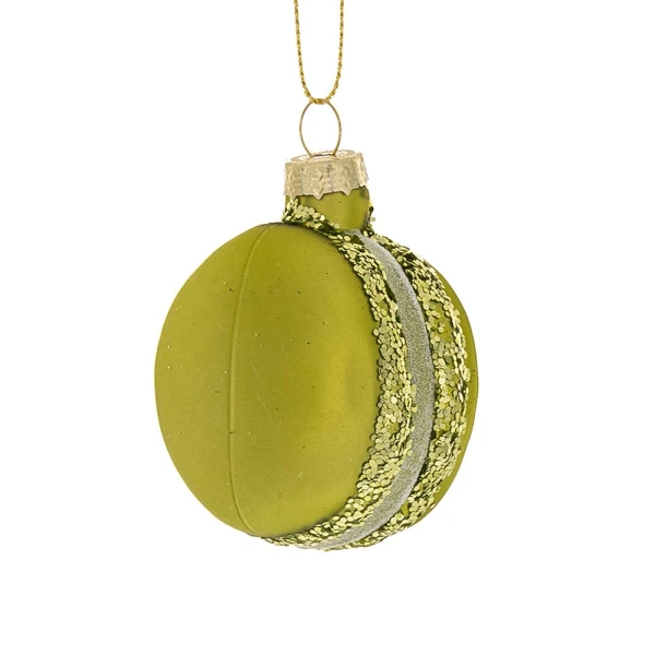 XMAS GREEN MACARON GLASS ORNAMENT 5,5X6,5 CM