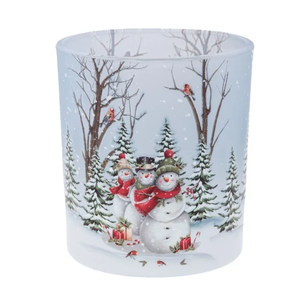 SNOWMEN GLASS CANDLE HOLDER D7X8 CM
