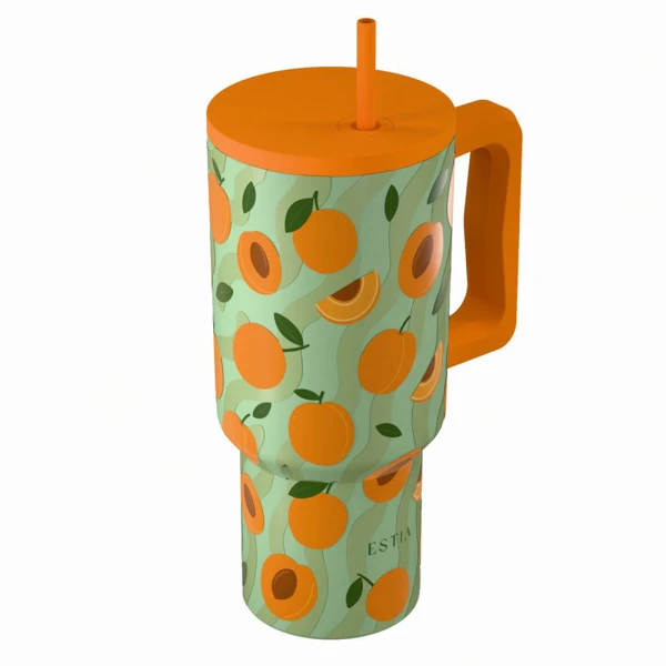 ESTIA HOME ART ΘΕΡΜΟΣ STRAW TUMBLER XL 900ml - PEACH GARDEN