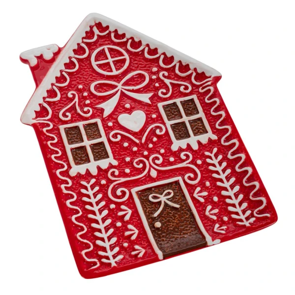 RED CERAMIC PLATE HOUSE 16X11X2 CM