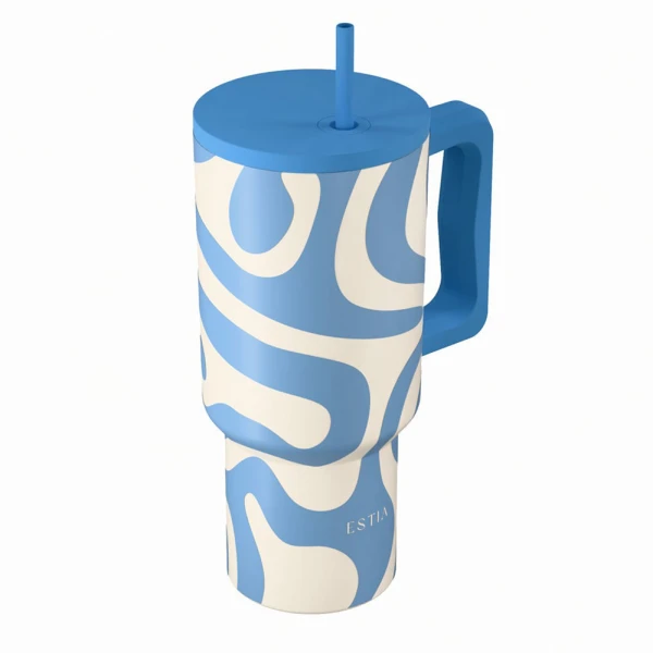 ESTIA HOME ART ΘΕΡΜΟΣ STRAW TUMBLER XL 900ml - OCEAN WAVES
