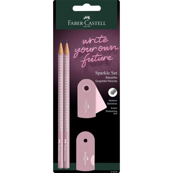 FABER-CASTELL SET SPARKLE II PINK PENCILS/ERASER/SHARPENER