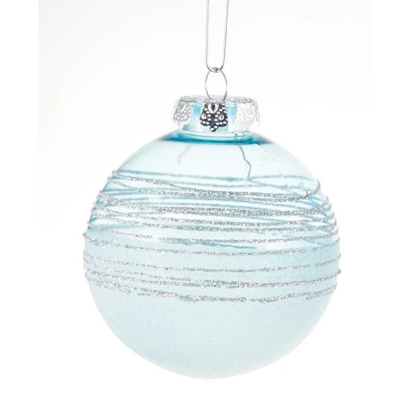 DECOR BALL 8 cm TRANSPARENT LIGHT BLUE SET 6 pcs - 2 DESIGNS