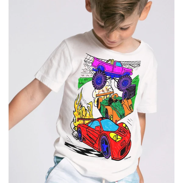 SPLAT PLANET ΠΛΕΝΟΜΕΝΟ T-SHIRT ΖΩΓΡΑΦΙΚΗΣ CARS ΜΕ ΜΑΡΚΑΔΟΡΟΥΣ (5-6 ΕΤΩΝ)