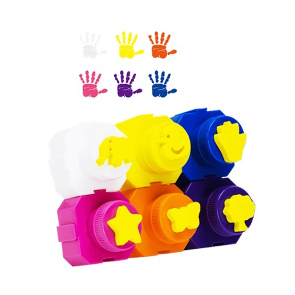 DELI FINGER PAINT 18ml WITH STAMP 6 COLOURS KIDS