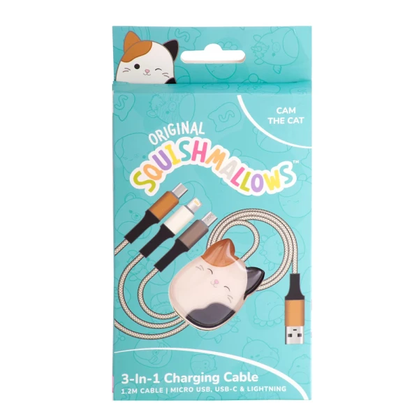 SQUISHMALLOWS 3-ΣΕ-1 ΚΑΛΩΔΙΟ ΦΟΡΤΙΣΗΣ 1,2μ. - CAM THE CAT