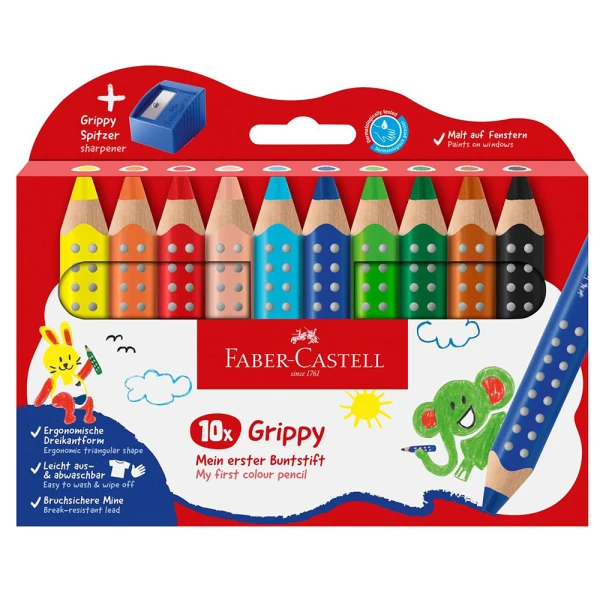 FABER-CASTELL COLOURED PENCILS GRIPPY SET 10 pcs AND SHARPENER