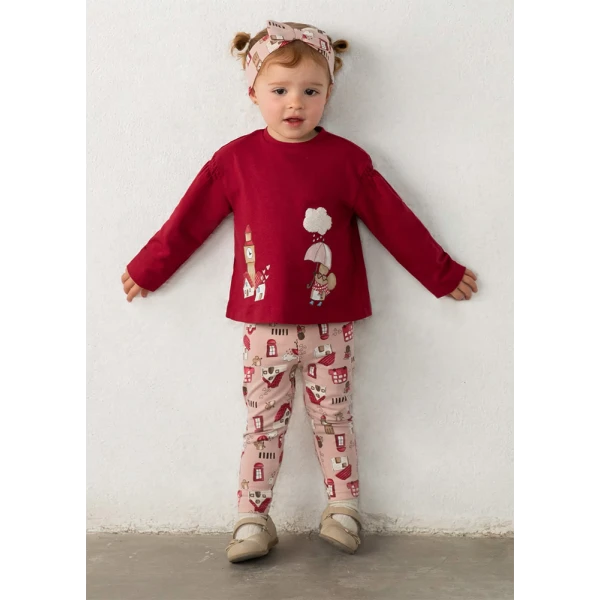 MAYORAL LEGGINGS SET WITH RIBBON BORDEAUX