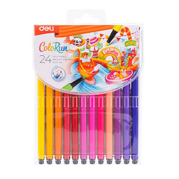 DELI HEXAGONAL WASHABLE COLORUN MARKERS 24 COLOURS 1-1.2mm