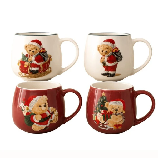 CHRISTMAS CERAMIC MUG WITH BEAR 400ML D10X9CM - 4 DESIGNS