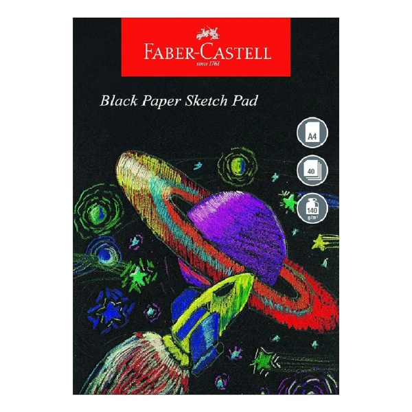 FABER CASTELL SKETCH PAD BLACK PAPER A4 140g 40 SHEETS