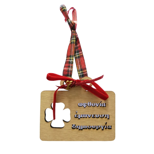 WOODEN LUCKY CHARM WINDOW FOUR-LEAF WITH 3 WISHES 9.5X6.5 cm