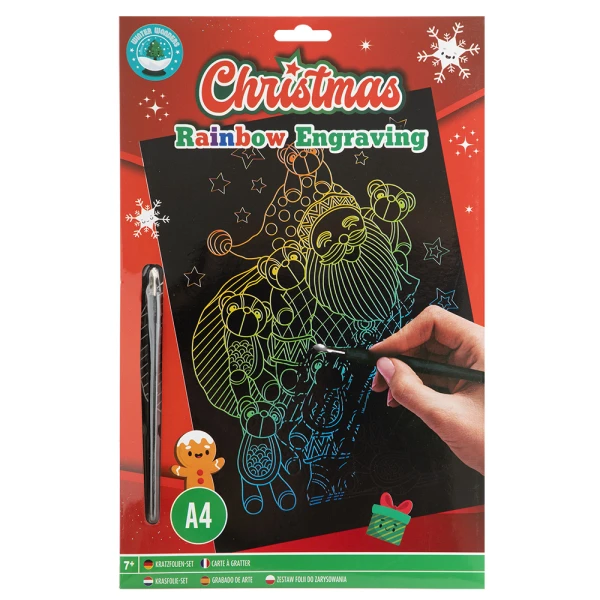 XMAS SCRATCH ART A4 RAINBOW/SILVER - 2 DESIGNS