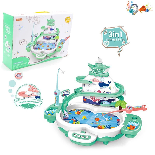 BATTERY OPERATED FISHING TOY WITH SOUNDS/LIGHTS GREEN