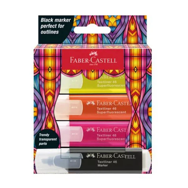 FABER-CASTELL ΣΕΤ 4 ΥΠΟΓΡΑΜΜΙΣΤEΣ GLASSY FLUO