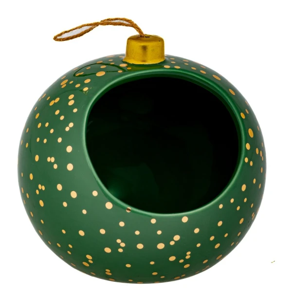 GREEN CERAMIC POT IN BALL SHAPE 16,5X15 CM