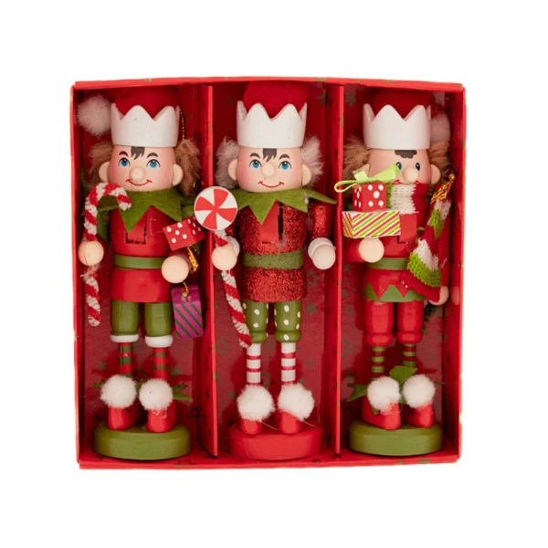 XMAS HANGING ORNAMENT RED WOODEN NUTCRACKERS SET 3 pcs 13 cm