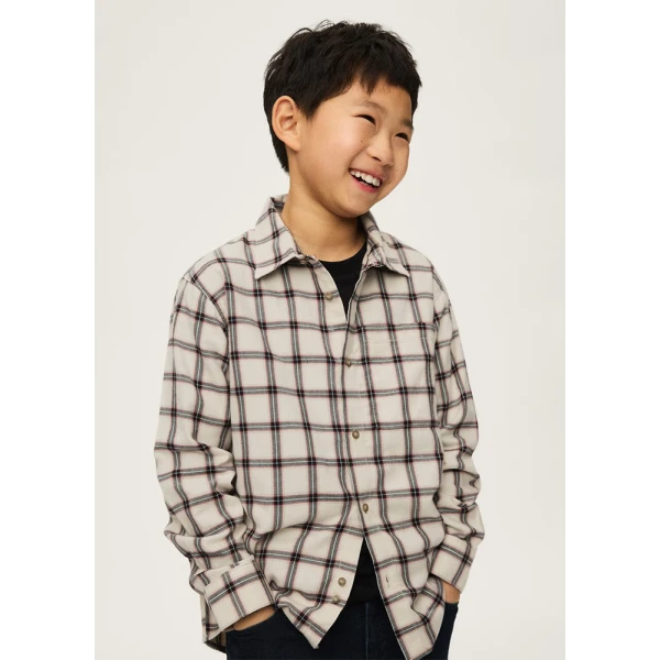 MAYORAL LONG-SLEEVE CHECK FLANNEL SHIRT BEIGE