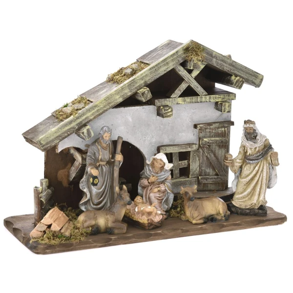 XMAS WOODEN NATIVITY SET 40X15X26 cm WITH 6 FIGURES