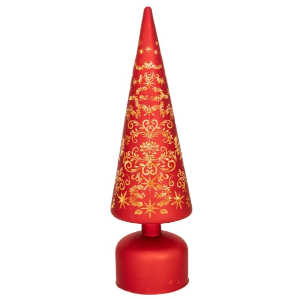 RED GLASS TREE WITH LED LIGHT 9X9X31 CM BATTERY OPPERATED ROTATING