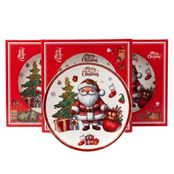 WHITE CERAMIC PLATE WITH SANTA CLAUS D25 CM - 4 DESIGNS