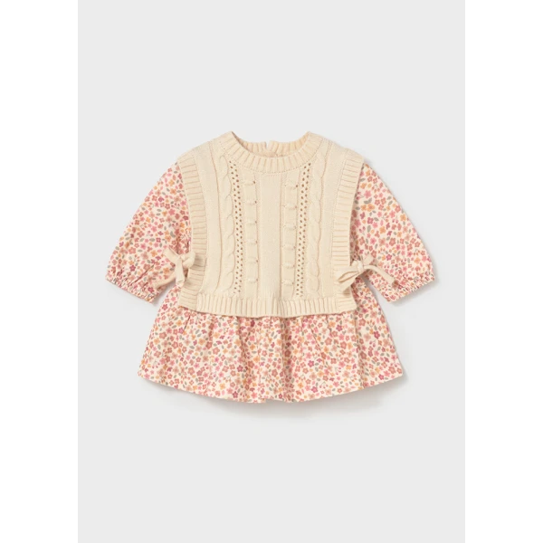 MAYORAL DRESS WITH VEST KNITTED CREAM