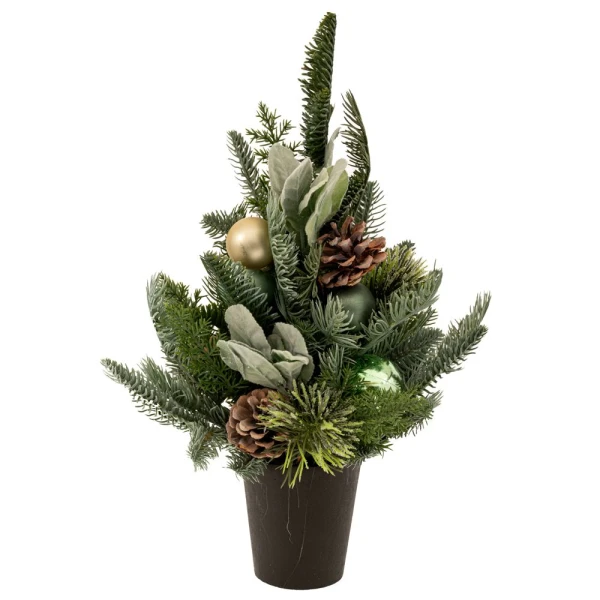 TREE WITH PINE CONES AND BAUBLES IN PLASTIC POT 43 CM
