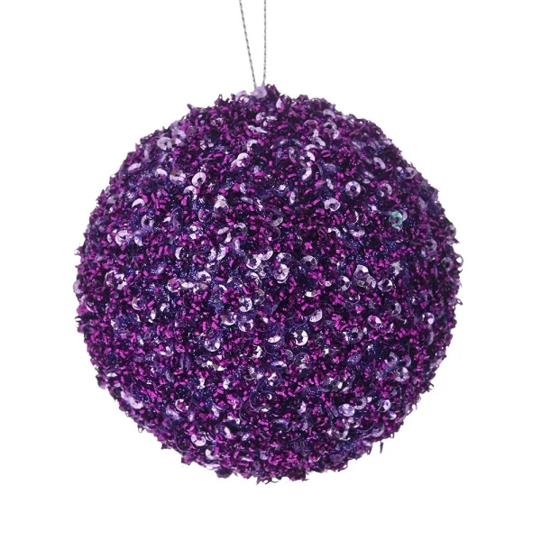 CHRISTMAS FOAM BALL 8 cm WITH GLITTER PURPLE