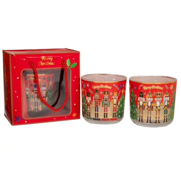 CANDLE IN VASE WITH NUTCRACKER AND SENSOR WITH LIGHT BULBS - 3 DESIGNS