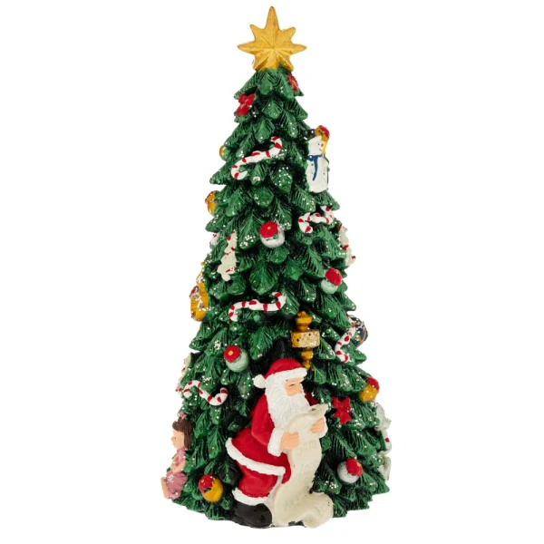 GREEN COLOUR RESIN WINDING TREE WITH SANTA, MUSIC AND MOVEMENT 9,5X9,5X21 CM