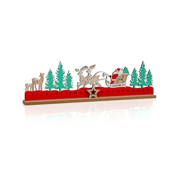 WOODEN DECORATIVE CALENDAR 44 cm SANTA CLAUS WITH SLEIGH