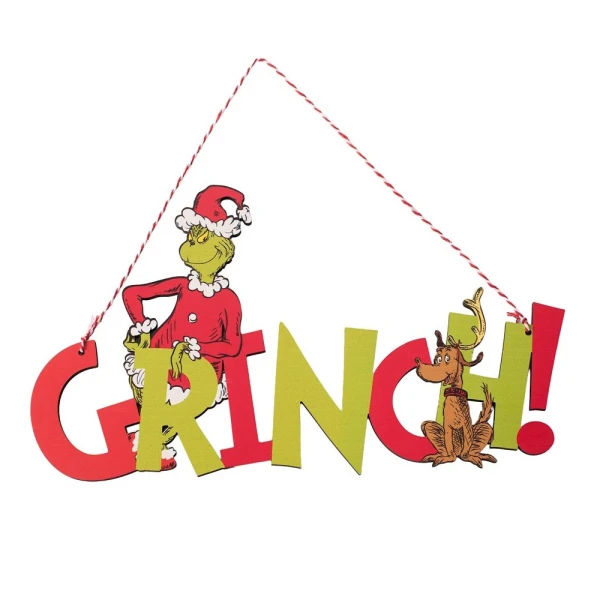 WOODEN HANGING SIGN GRINCH AND MAX 30X18 cm