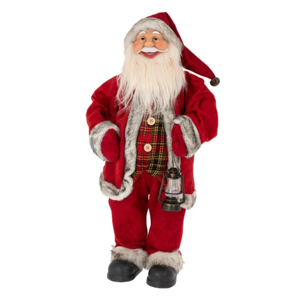 XMAS RED FABRIC SANTA 65 CM WITH LANTERN