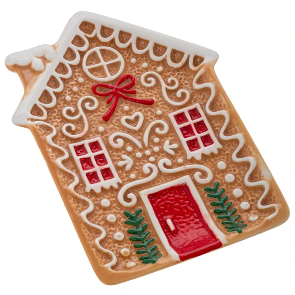 BROWN CERAMIC PLATE GINGERBREAD HOUSE 23X16X2 CM