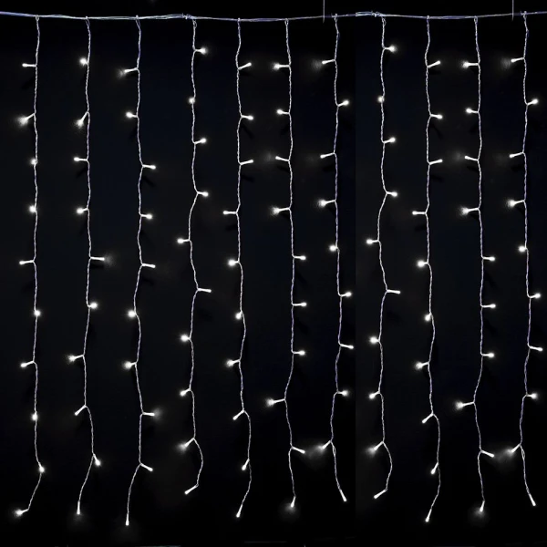 200LED ICICLE CURTAIN LIGHTS CLEAR WHITE 2X1M CONNECTABLE INDOOR & OUTDOOR