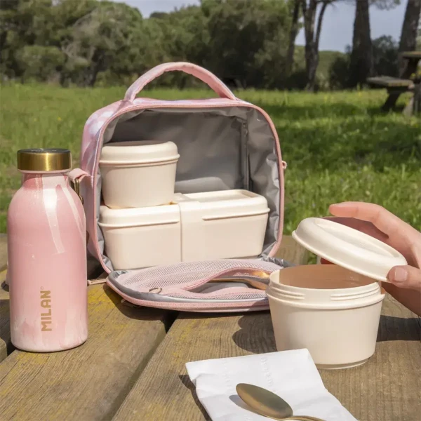 MILAN ISOTHERMAL LUNCH BAG WITH 3 LUNCH BOXES LAVA SERIES PINK