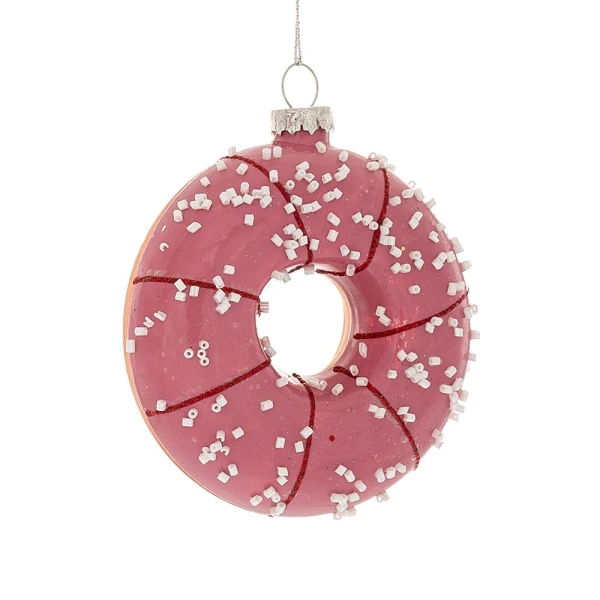 XMAS HANGING ORNAMENT PINK DONUTS GLASS 8X1,5X9 CM