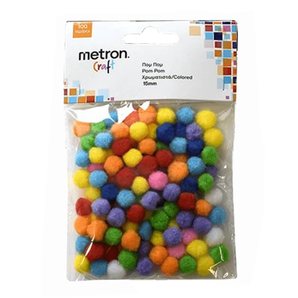 METRON CRAFT COLOURED POM POMS 1.5 cm