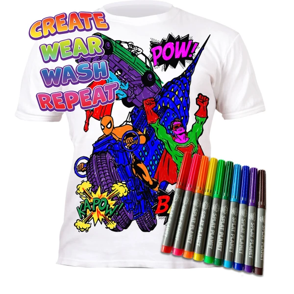 SPLAT PLANET ΠΛΕΝΟΜΕΝΟ T-SHIRT ΖΩΓΡΑΦΙΚΗΣ SUPER HEROES ΜΕ ΜΑΡΚΑΔΟΡΟΥΣ (7-8 ΕΤΩΝ)