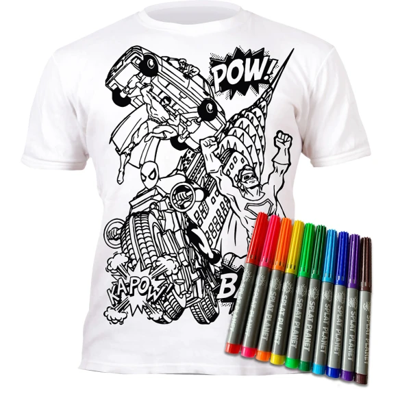 SPLAT PLANET ΠΛΕΝΟΜΕΝΟ T-SHIRT ΖΩΓΡΑΦΙΚΗΣ SUPER HEROES ΜΕ ΜΑΡΚΑΔΟΡΟΥΣ (7-8 ΕΤΩΝ)