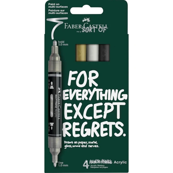 FABER-CASTELL SET 4 ACRYLIC MARKERS MULTIMARK WHITE-BLACK-GOLD-SILVER